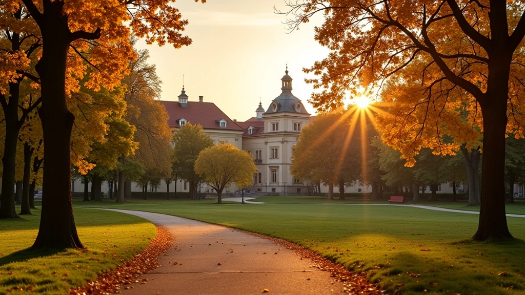 Verkių rūmų ir aplinkos žiemos vaizdas su saugiais takais